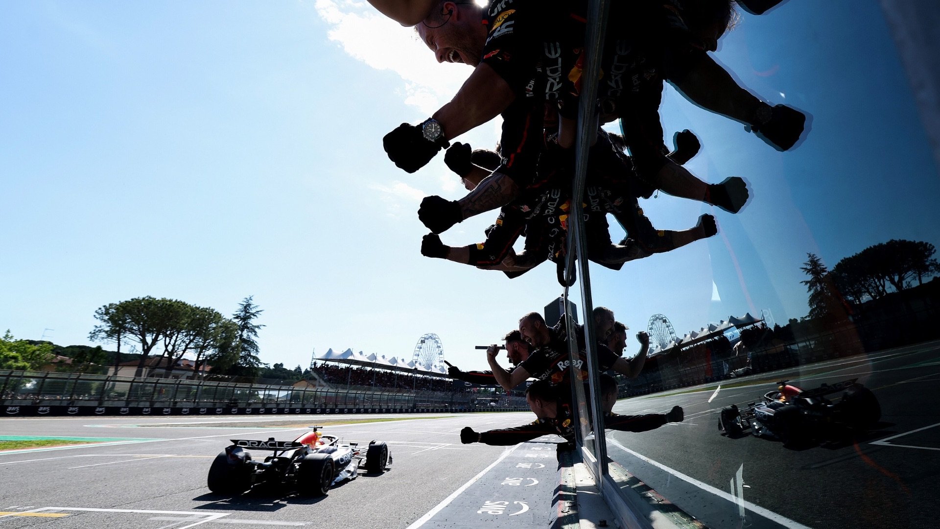Red Bull celebrating their 400 Grand Prix milestone with a victory